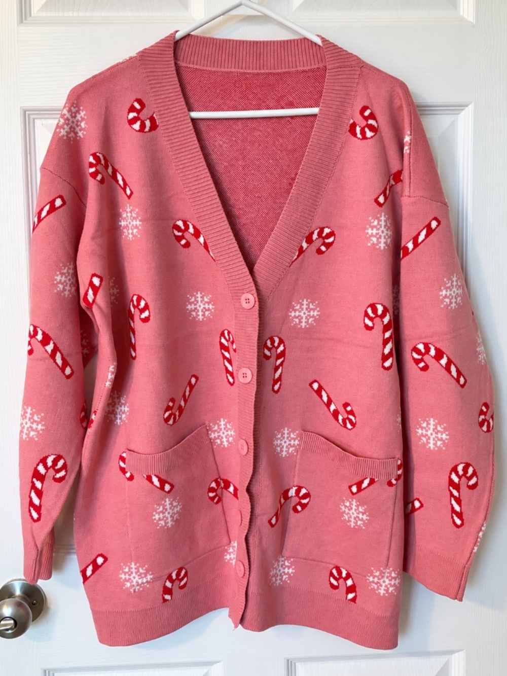 Pink Candy Cane & Snowflake Christmas Cardigan 🎄